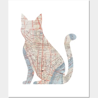 NYC Map Cat Silhouette Posters and Art